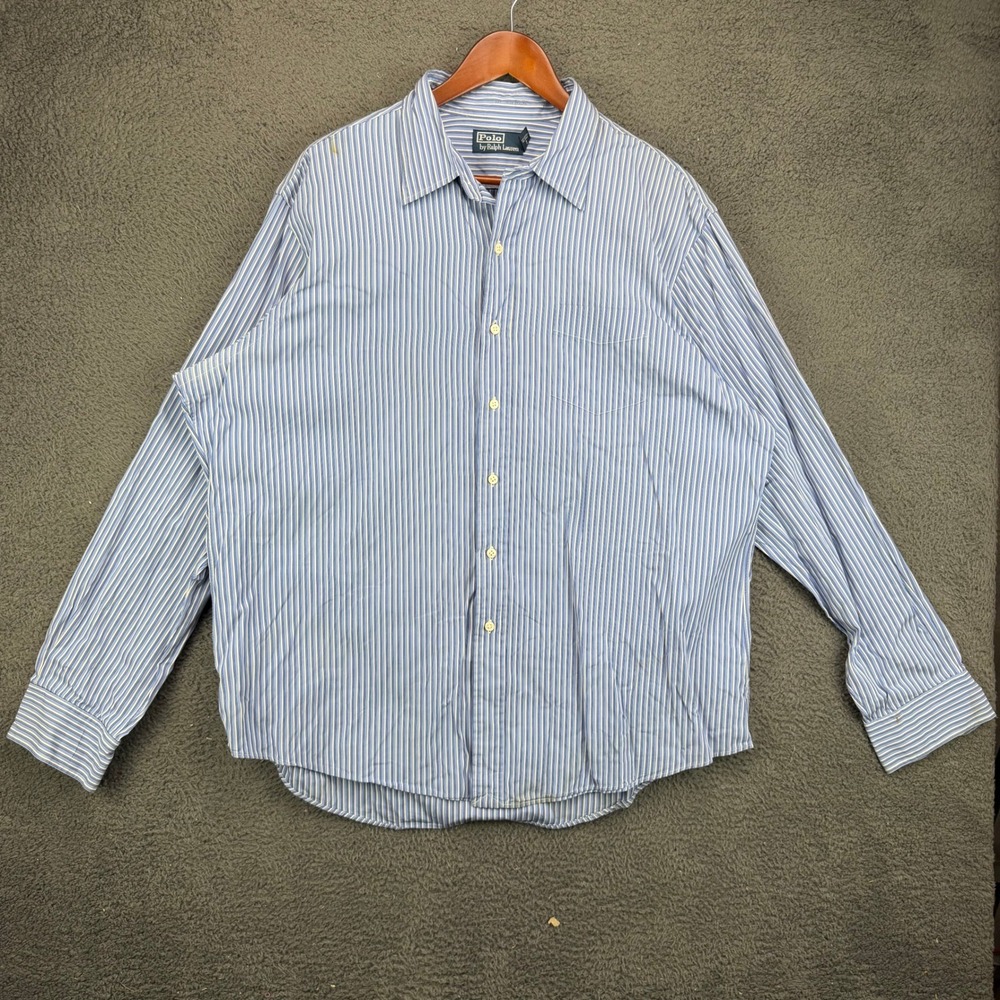 Polo Ralph Lauren Mens XXL Blue White Striped Long Sleeve Button Down‎ Shirt